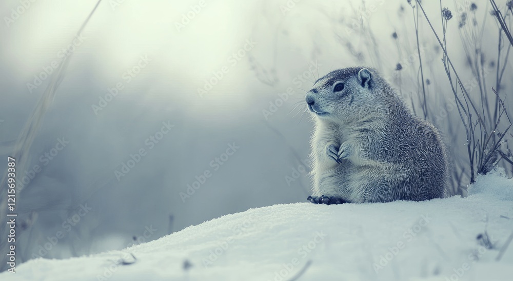 Obraz premium Cute Ground Squirrel in Winter Snow Landscape Photo