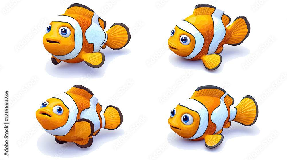 Fototapeta premium Four Colorful Clownfish With Unique Expressions Generative AI