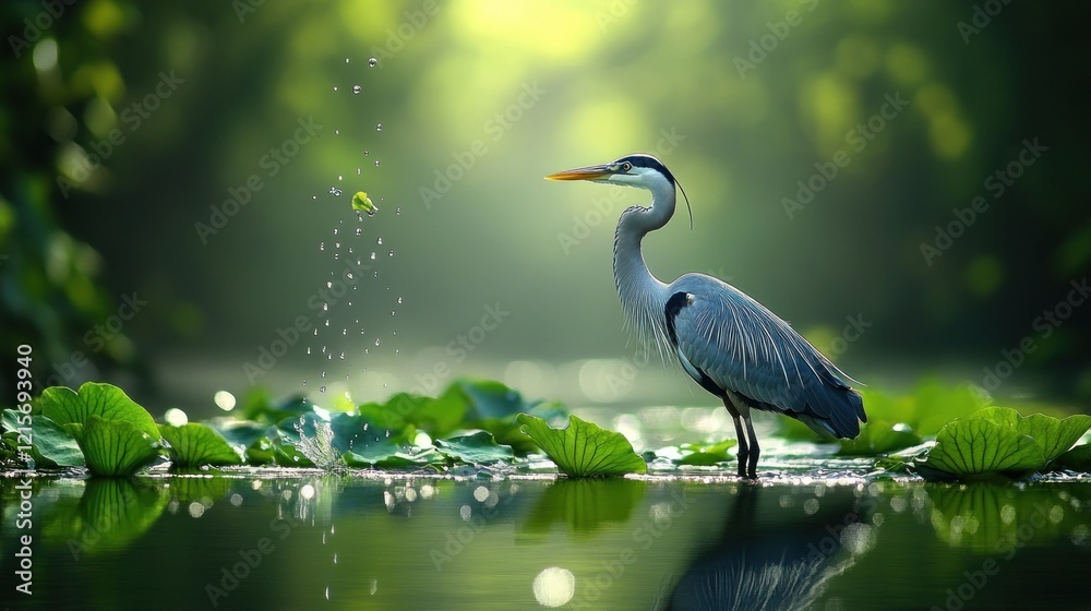 Heron fishing pond sunrise nature wildlife Heron fishing pond sunrise nature wildlife