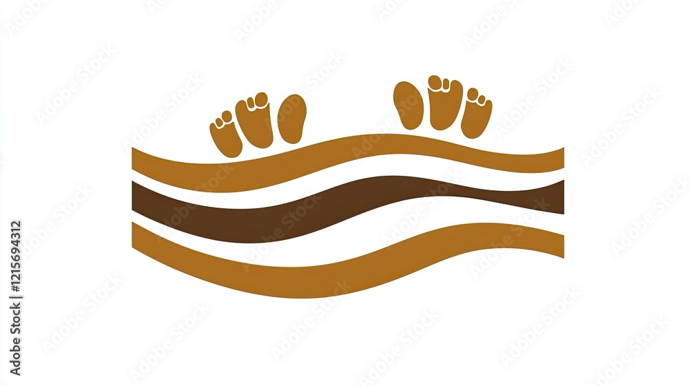 Three pairs of baby feet above wavy brown lines Three pairs of baby feet above wavy brown lines