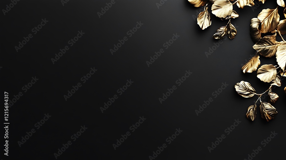 Naklejka premium Gold Leaf Branches on Black Background Design