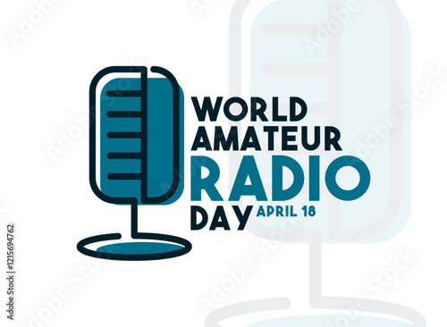 World Amateur Radio Day. April 18. Microphone icon. Line. Outline. Doodle. Poster, banner, card, background.