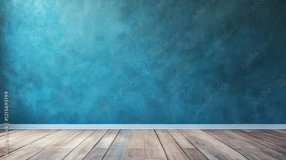 Empty blue textured wall with wooden floor and copy space for text or graphics. Empty blue textured wall with wooden floor and copy space for text or graphics.