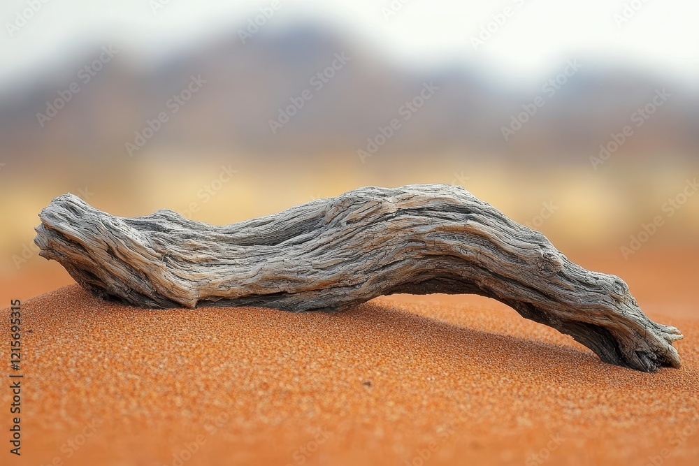 Dead Tree Branch in the Red Desert Sand Close-Up View Dead Tree Branch in the Red Desert Sand Close-Up View