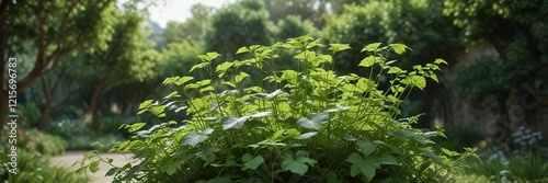 Cissus quadrangularis in a lush green garden with multiple stems, lush foliage , evergreen shrub, leafy green photo