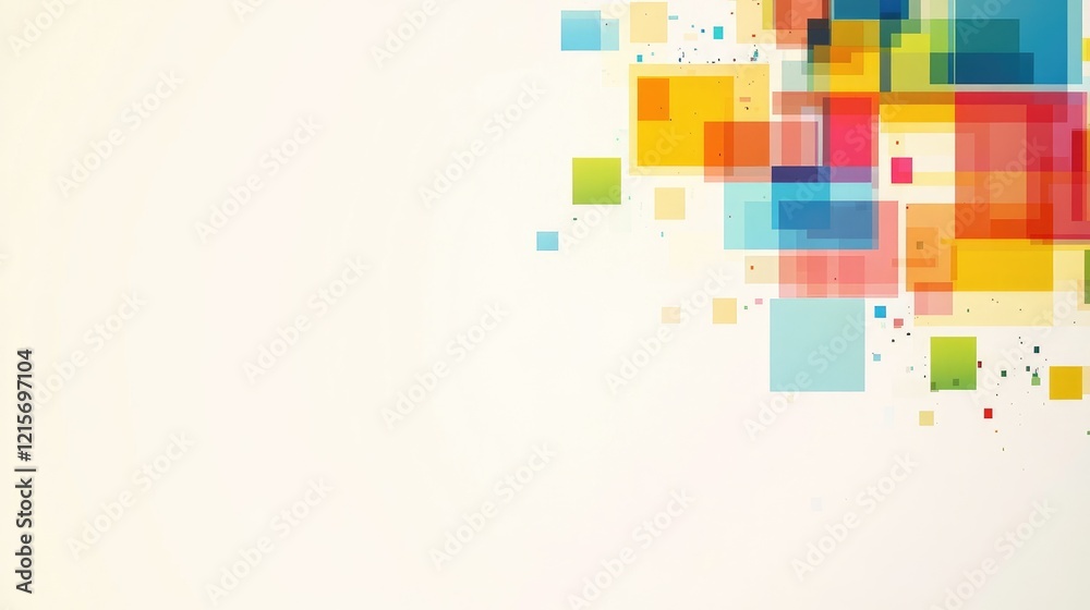 Obraz premium Colorful abstract geometric shapes on light background with copy space for text placement