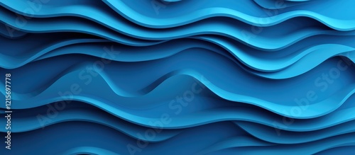 Abstract blue wave patterns with layered textures and depth. Copy Space available for text placement. photo