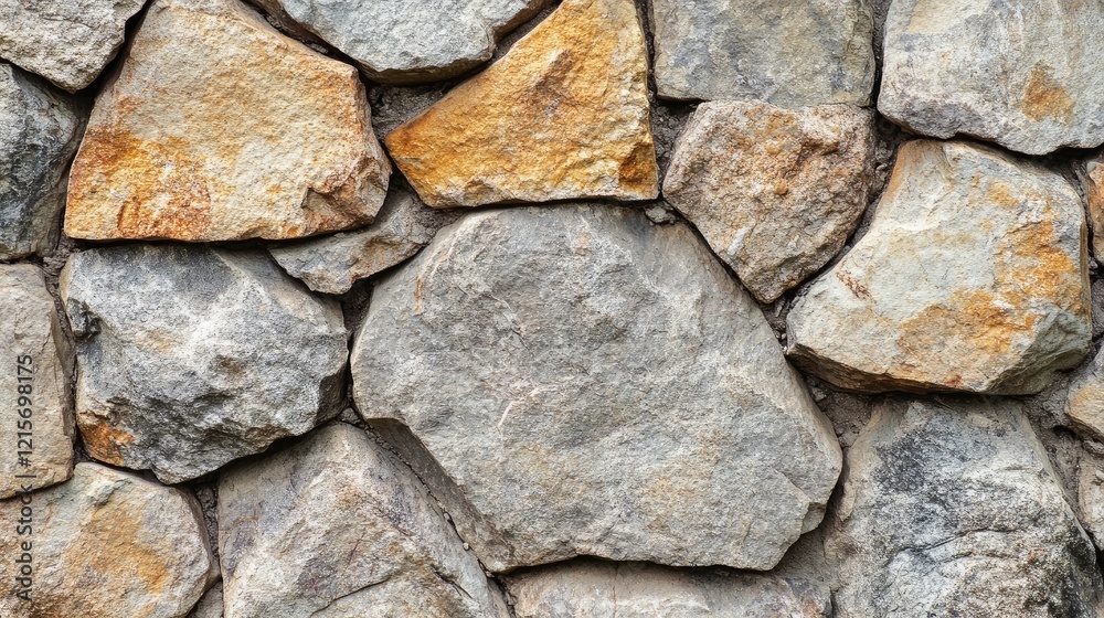 Textured stone wall with various shapes and colors featuring gray and brown tones, suitable for backgrounds and copy space Textured stone wall with various shapes and colors featuring gray and brown tones, suitable for backgrounds and copy space