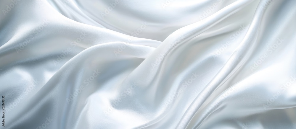 White satin fabric texture with flowing drapes and soft folds suitable for background applications Copy Space