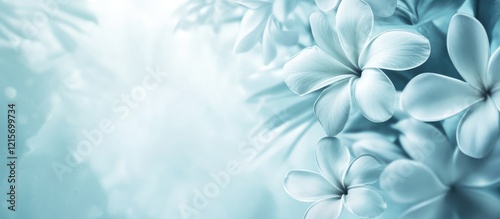 Blue floral background with delicate flowers and soft focus, ideal for creating invitations or posters, Copy Space available. photo