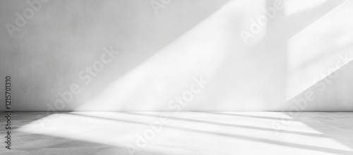Abstract white wall interior with natural light shadows and soft reflections on the floor Copy Space