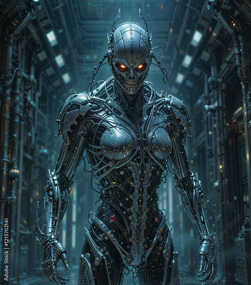 Fototapeta premium a mechanical man with a creepy smile