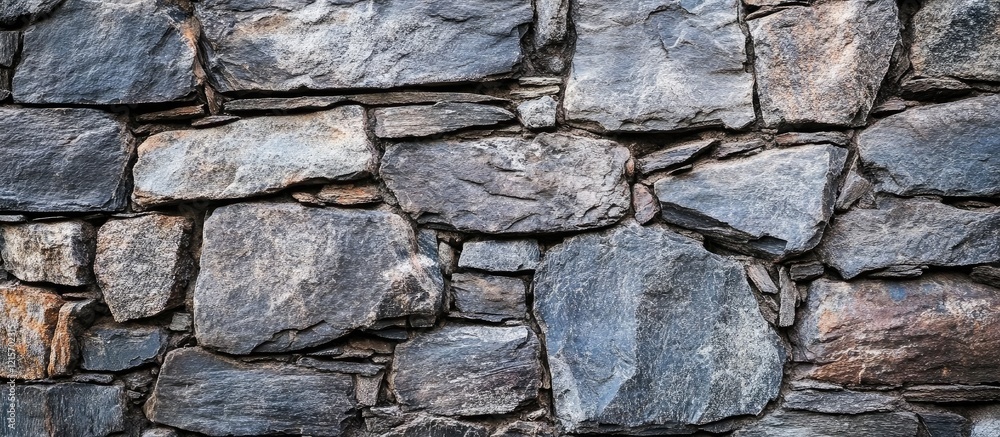 Textured stone wall background with uneven slate stones in various sizes and colors ideal for architectural or design projects Copy Space Textured stone wall background with uneven slate stones in various sizes and colors ideal for architectural or design projects Copy Space