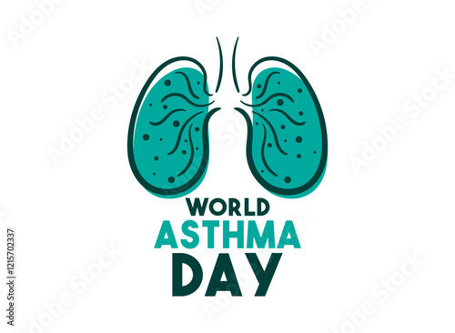 World Asthma Day. Held on the first Tuesday in May. Lungs icon. Line. Doodle. Abstract. Poster, banner, card, background.