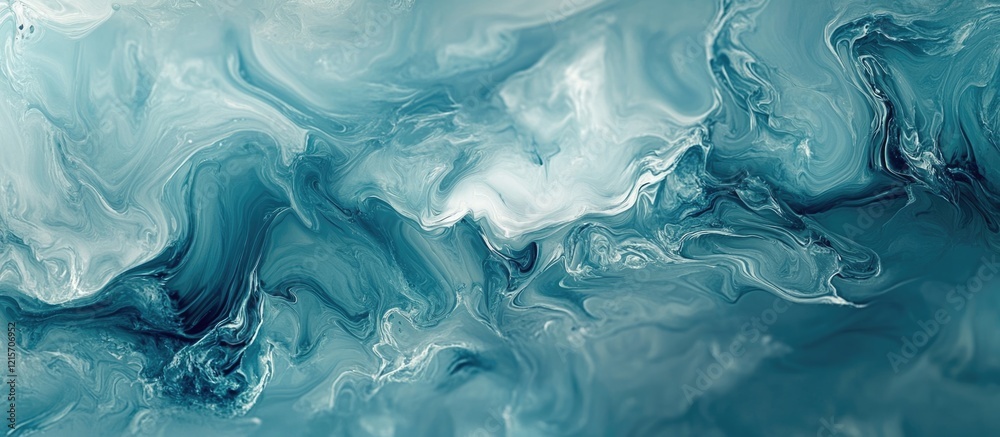Obraz premium Abstract turquoise and white fluid art surface with smooth waves and swirls ideal for backgrounds or textures Copy Space