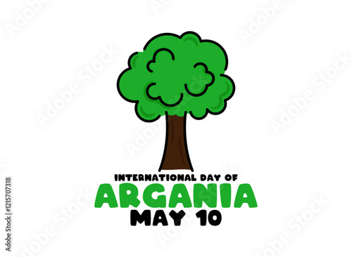 International Day of Argania. May 10. Tree icon. White background. Poster, banner, card, background.