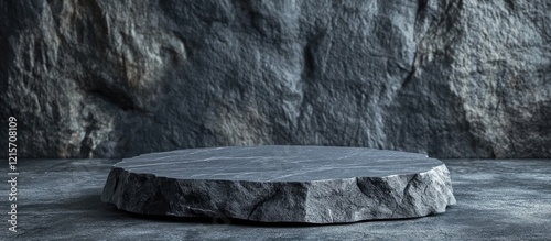 Rock podium on textured stone background with copy space for product display or advertising purposes photo