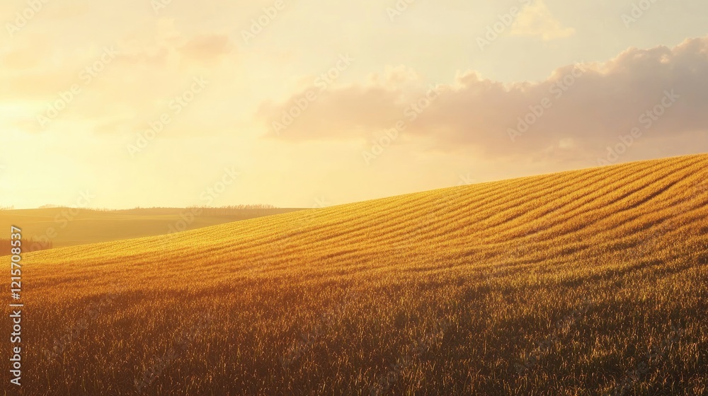 Golden Wheat Field Under Sunset Sky with Copyspace for Text Placement in Serene Agricultural Landscape Golden Wheat Field Under Sunset Sky with Copyspace for Text Placement in Serene Agricultural Landscape