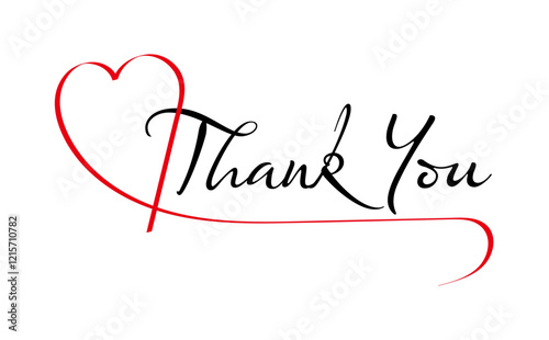 ハートで装飾された、筆記体で書いたThank you（ありがとう）の文字（カリグラフィー）
