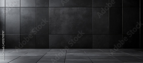 Dark textured wall with floor in modern interior setting featuring copy space for text placement.