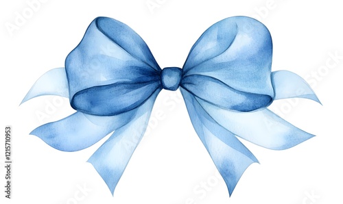 A blue bow watercolor on a white background a blue Ribbon,generation AI 