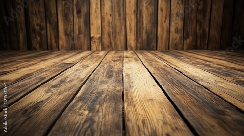 Vintage aged dark wood planks in a rustic setting ideal for showcasing text or product with ample empty space for customization