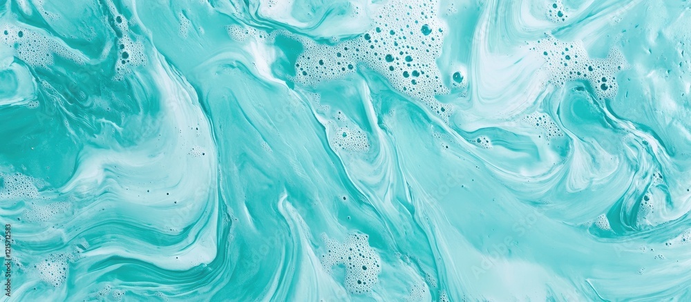 Obraz premium Turquoise abstract watercolor background with fluid patterns and bubbles, ideal for digital art or poster design, with Copy Space.