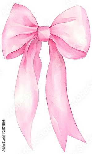 A pink bow watercolor on a white background a pink Ribbon,generation AI 