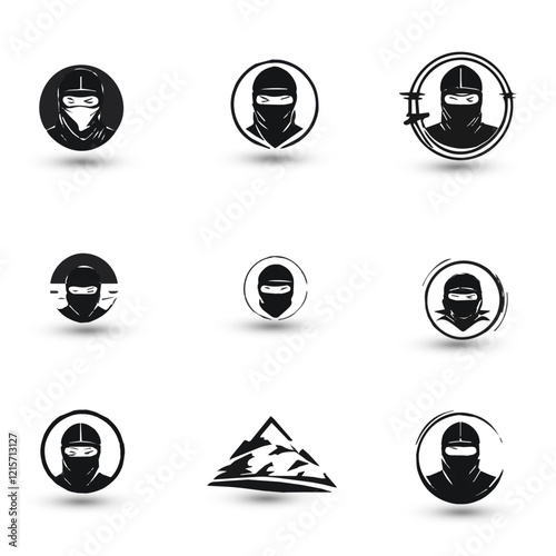 Set  Ninja Logo Design Modern Vector Template. Vector Illustration