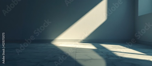 Minimalist empty room with strong light and shadows on the floor and walls Copy Space