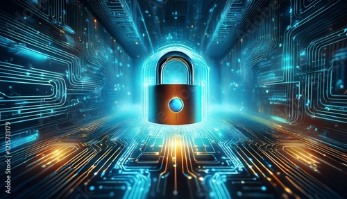 cybersecurity a glowing padlock symbol embedded in a circuit board symbolizes data protection and security in the digital age this image evokes a sense of safety reliability