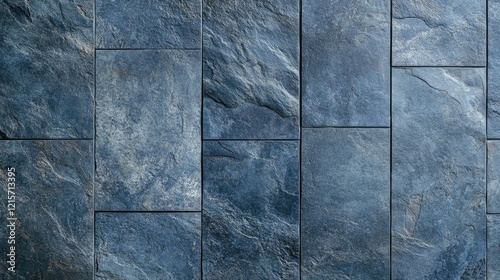 Dark slate stone tiles arranged in a seamless pattern with varying textures and shades on a surface Copy Space available