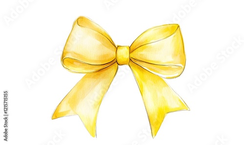 A yellow bow watercolor on a white background a yellow Ribbon,generation AI 
