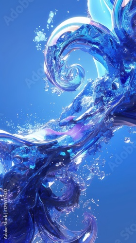 Abstract swirling blue liquid with bubbles against a blue background
