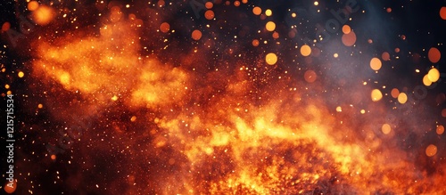 Abstract image of glowing fire with sparks and particles on a dark background ideal for creative projects Copy Space