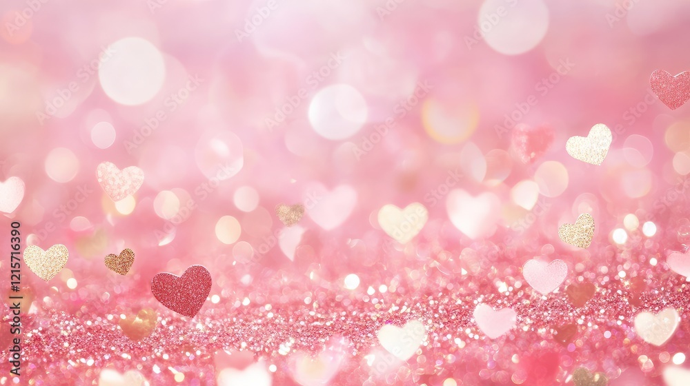 Soft Pink Valentine's Background Featuring Bokeh Hearts and Glittering Confetti Accents in a Dreamy Romantic Setting Soft Pink Valentine's Background Featuring Bokeh Hearts and Glittering Confetti Accents in a Dreamy Romantic Setting