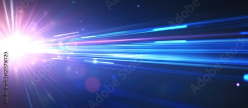 Abstract light trails with blue and purple hues on a dark background showcasing dynamic movement and energy Copy Space
