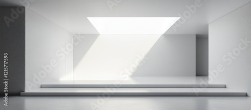 Empty modern interior space with natural light streaming through skylight and clean lines Copy Space