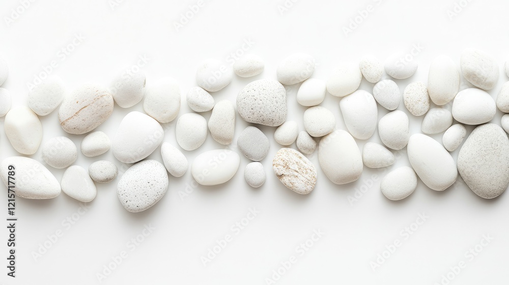White smooth stones arranged in a flat lay style on a clean white background for natural decor or minimalistic design themes. White smooth stones arranged in a flat lay style on a clean white background for natural decor or minimalistic design themes.