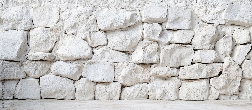 Textured White Stone Wall Background Featuring Rustic Natural Stone Arrangement with Smooth Empty Space for Text Overlay