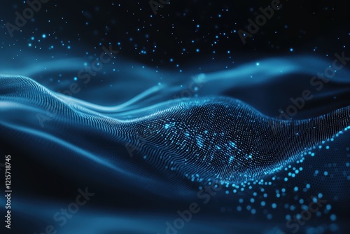 Digital data stream of blue numbers and code flowing in the dark space, a technological background with a light effect. 