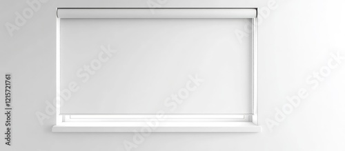Closed White Roller Blinds on Window Against Plain White Wall Background with Negative Space for Design or Text Elements in Minimalist Interior Decor photo