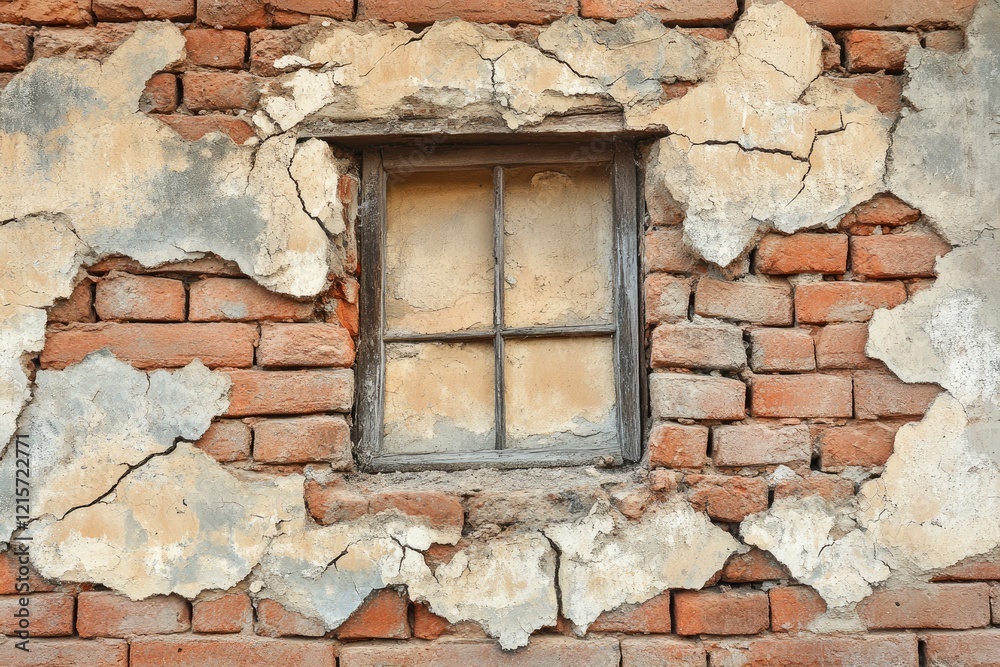 Rustic Old Brick Wall with Weathered Window Rustic Old Brick Wall with Weathered Window