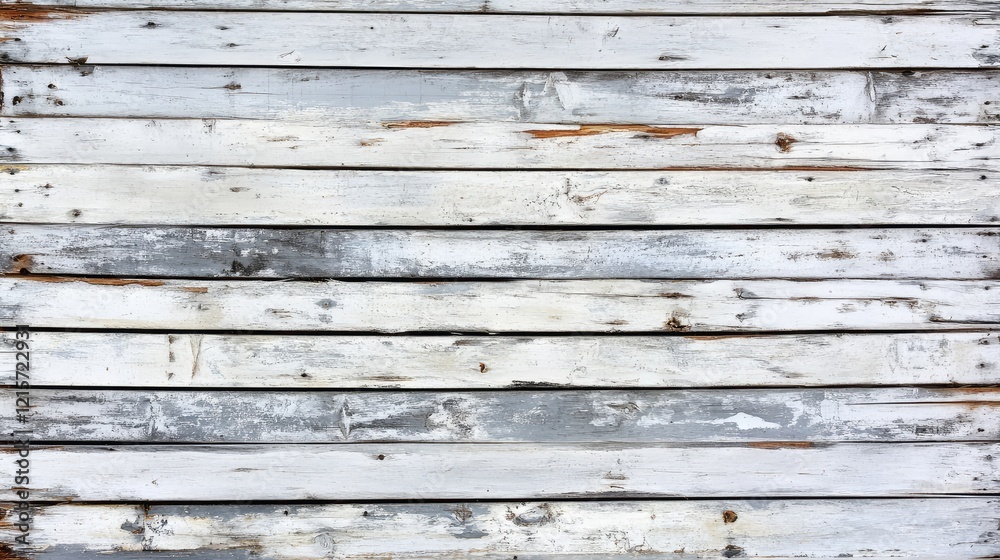 Obraz premium Distressed White Wooden Plank Background for Rustic Interior Design Inspirations Featuring Subtle Gray Tones in Natural Light Setting