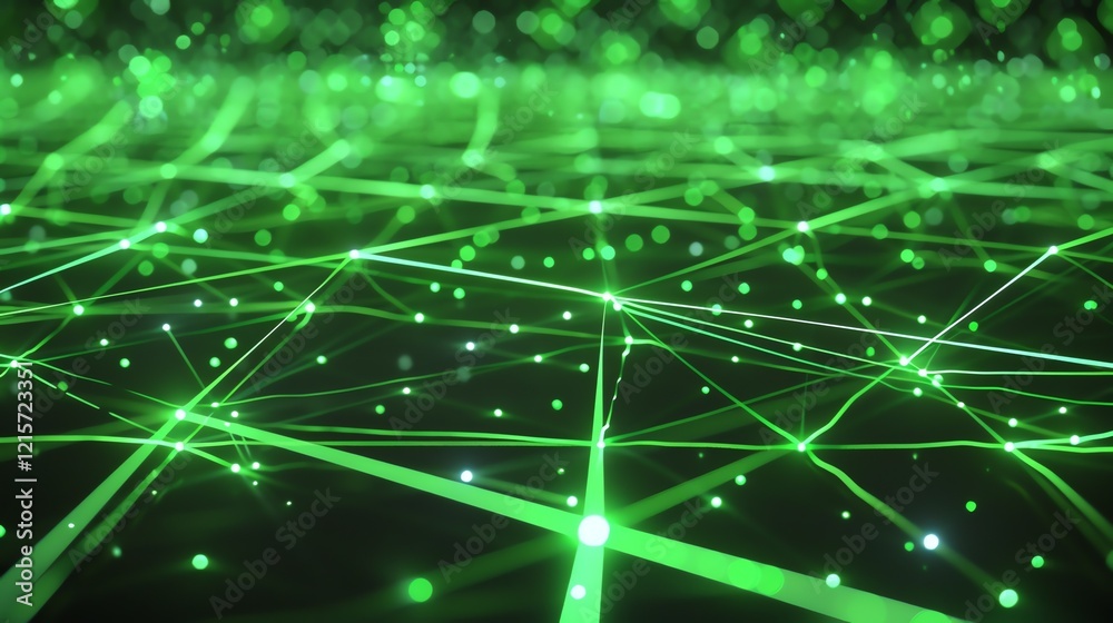 Obraz premium Glowing green network. Futuristic technology concept. 3D rendering.
