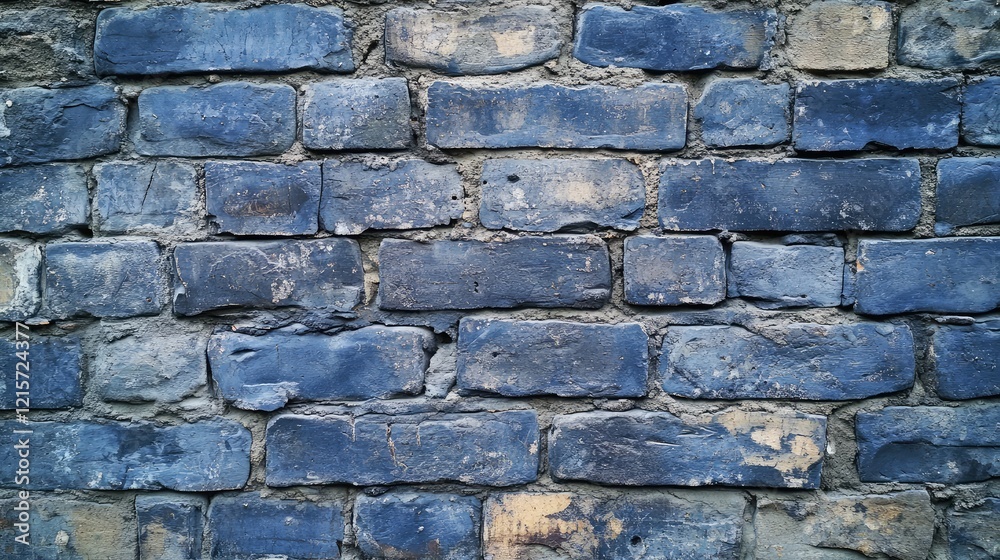 Obraz premium Textured Blue Mortar Wall Displaying Color Variations and Corrosion Stains in Urban Setting with Rustic Appeal