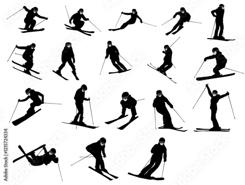 Skiing and skiers silhouette