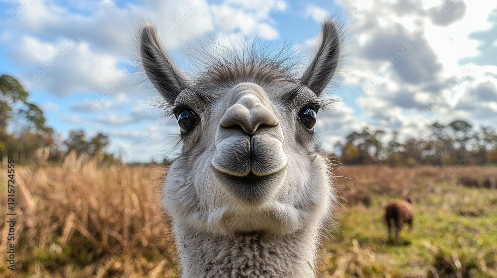 Obraz premium A Close Up Portrait Of A Llama In A Field
