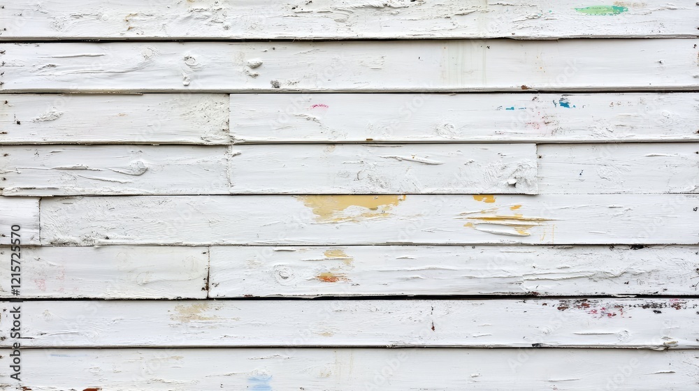 Obraz premium Distressed White Wooden Plank Wall Background with Textured Surface for Rustic Interior Design Concepts and Photography Backdrops