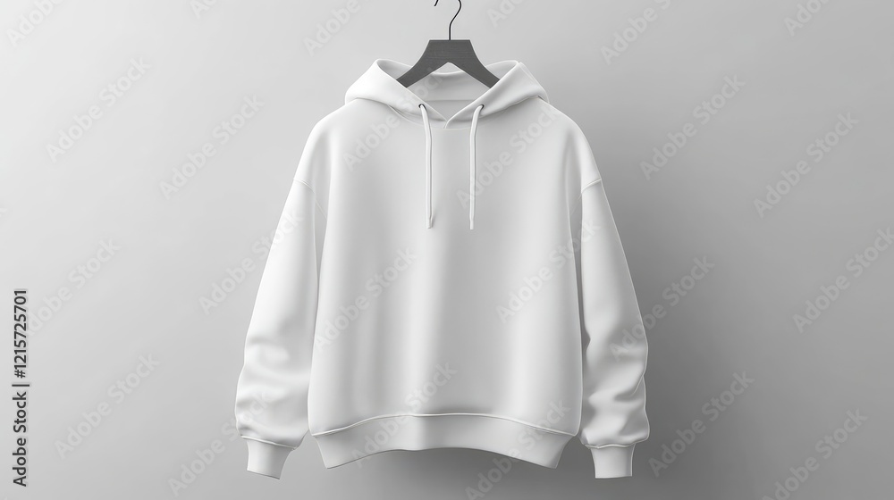 Minimalist white hooded sweatshirt mockup hanging on a sleek black hanger against a soft light gray background ideal for streetwear design presentations Minimalist white hooded sweatshirt mockup hanging on a sleek black hanger against a soft light gray background ideal for streetwear design presentations